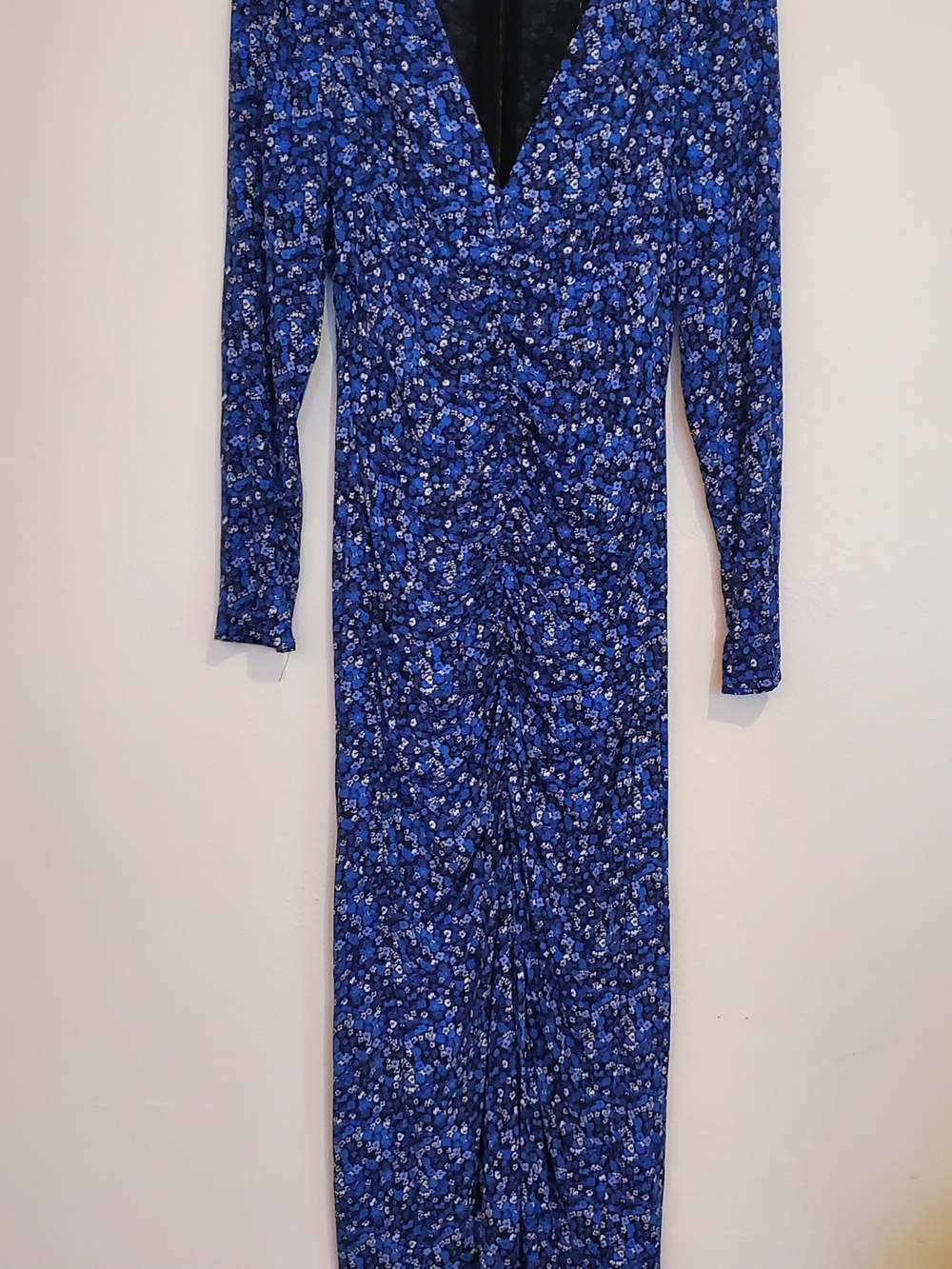 Zara Royal Blue Floral V-Neck Long Sleeve Maxi Dress